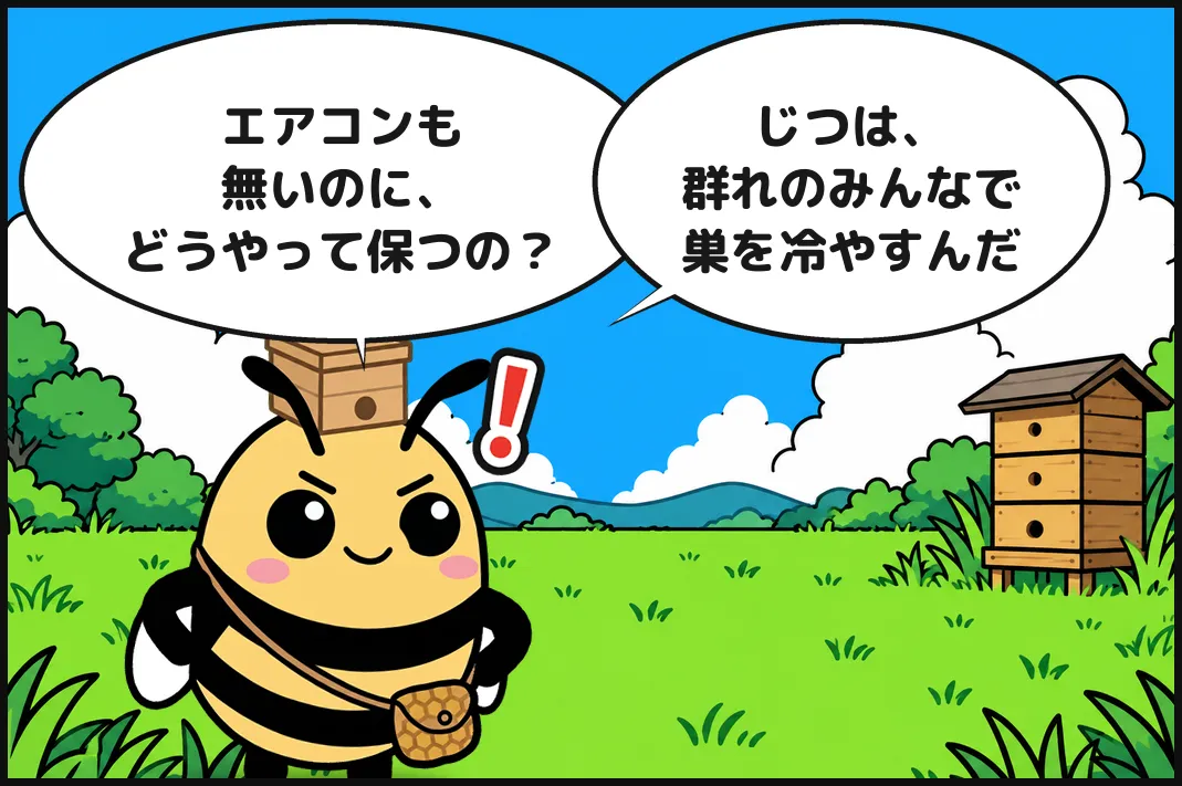 エアコンも無いのに、どうやって保つの？じつは、群れのみんなで巣を冷やすんだ